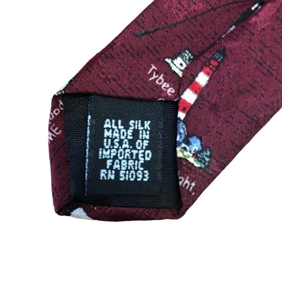 Tango by Max Raab Tie Americana Series Lighthouses Silk USA Necktie Burgandy EUC - Picture 5 of 5